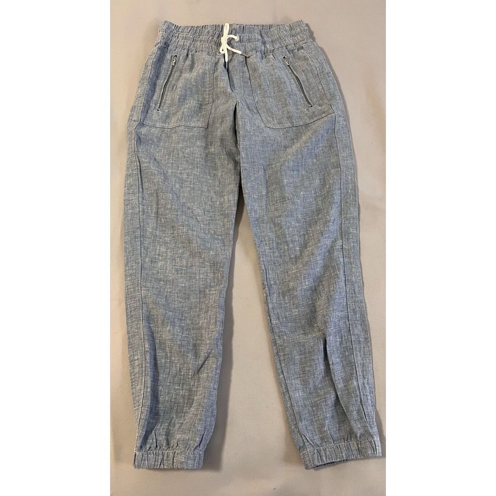 Athleta Retreat Linen Joggers Women Size 4 Blue Pull On Drawstring‎